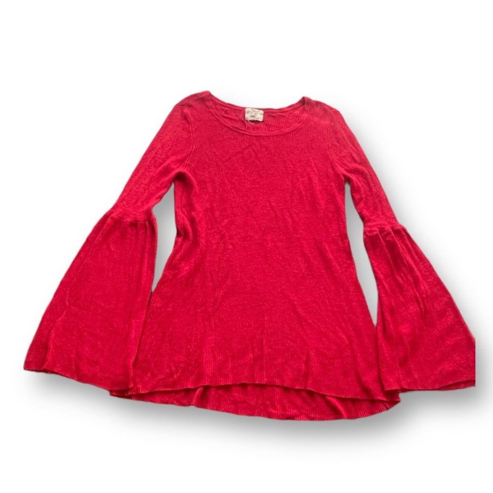Hippe Rose Red Bell Sleeve Boatneck Knit Sweater Tunic SZ XL Holiday Chunky